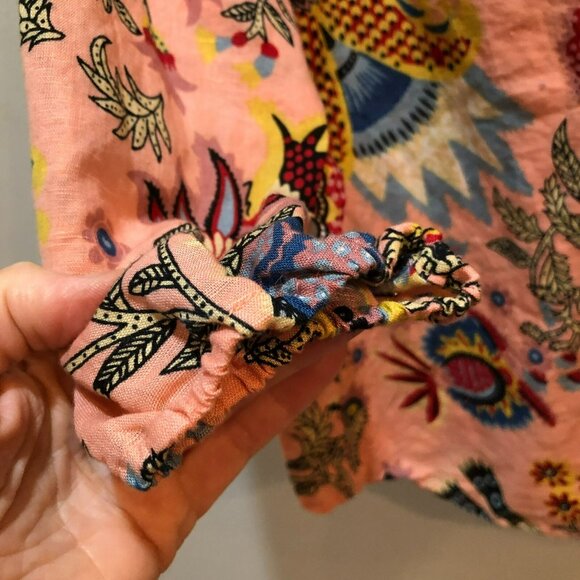 Linen Blend Hester & Orchard Size XL 3/4 sleeve Pink Floral Boho Top Shirt - Picture 4 of 10